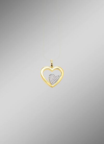 Hartvormige hanger in bicolor met synthetische zirkonia 