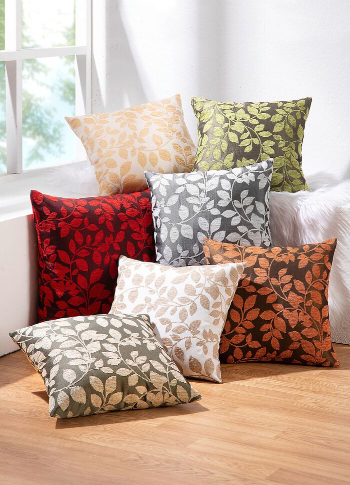 Kussenhoes met een mooi bladmotief GRIJS-WIT