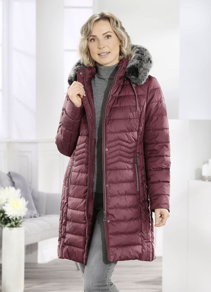 Korte jas met longitudinale quilting aan de zijkanten KASTANJE