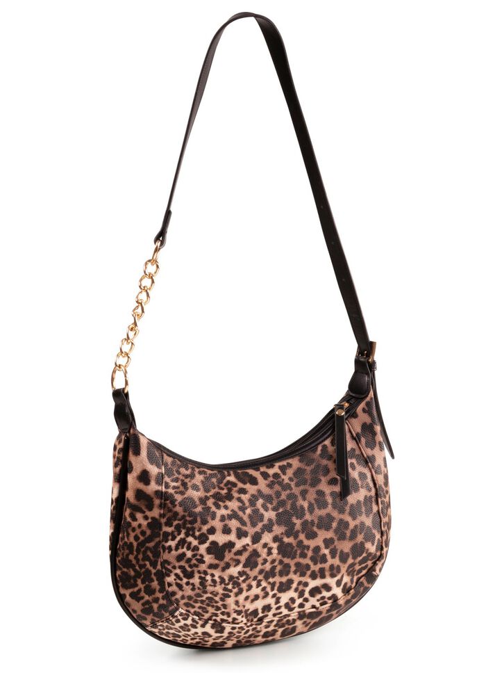 Tas, dames, met verstelbare schouderband met kettingdetail BRUIN-ZWART