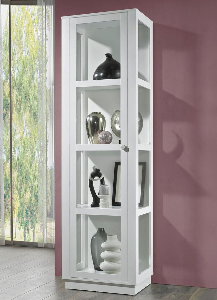 Vitrinekast met aluminium knoppen in goudlook WIT