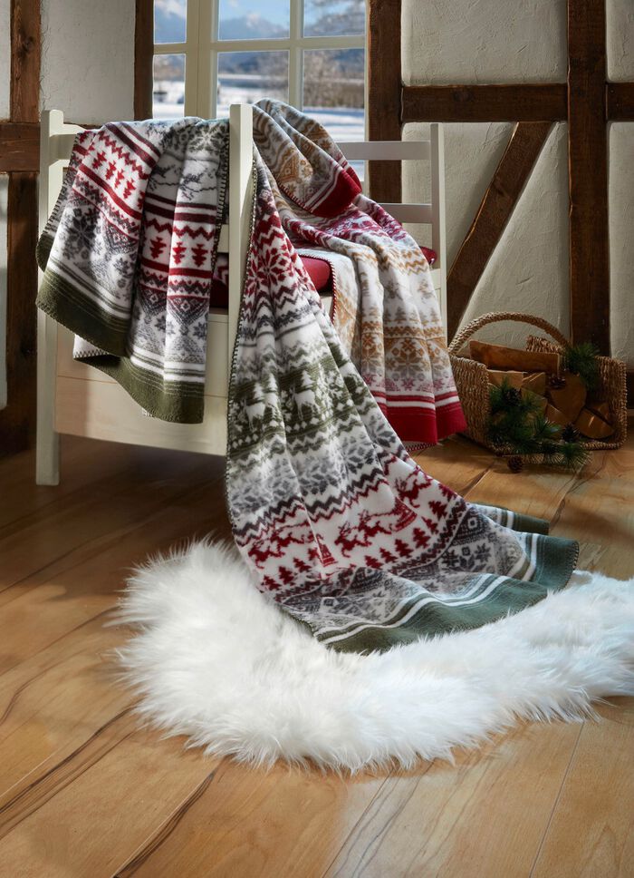 Gezellige deken met wintermotieven ROOD