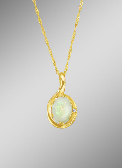 Kettinghanger met Singaporeketting, echt opaal en synth. zirkonia 