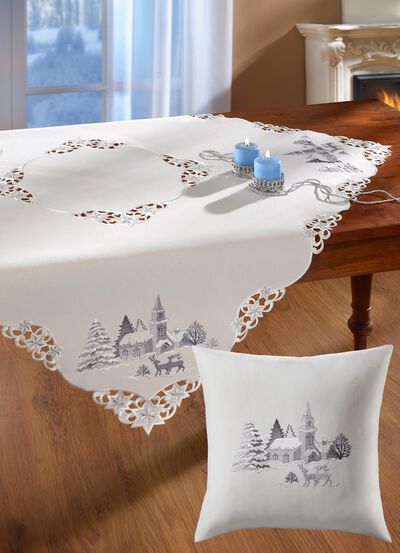Tafelkleed met een romantisch winterdorp-motief 