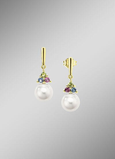 Prachtige elegante oorknopjes met zoetwaterparels en edelstenen 