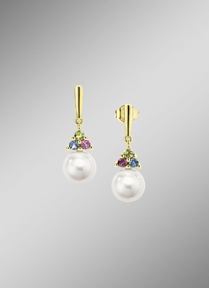 Prachtige elegante oorknopjes met zoetwaterparels en edelstenen 