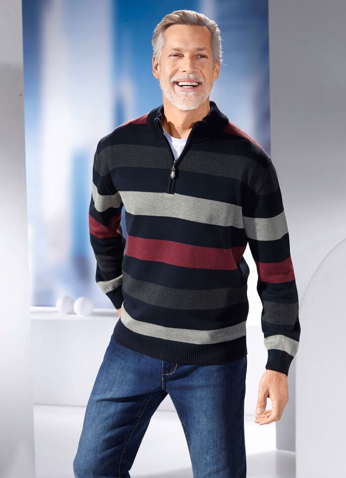 Gestreepte troyer met opstaande kraag in 2 kleuren 