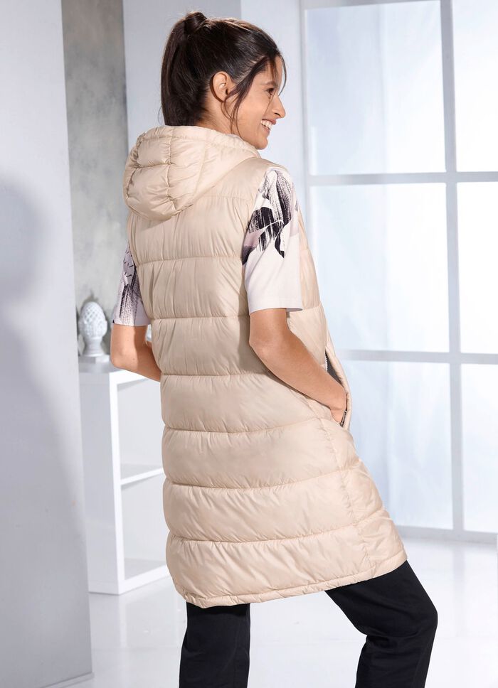 Functioneel lang vest met vaste capuchon 