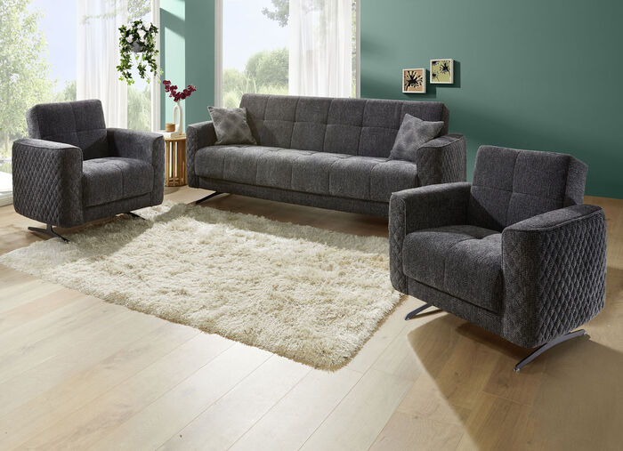 Gestoffeerd meubilair met bedfunctie en sierkussens ANTRACIET