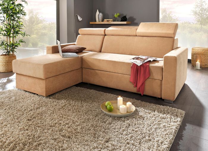 Gestoffeerd meubel met slaapfunctie en verstelbare hoofdsteunen BEIGE