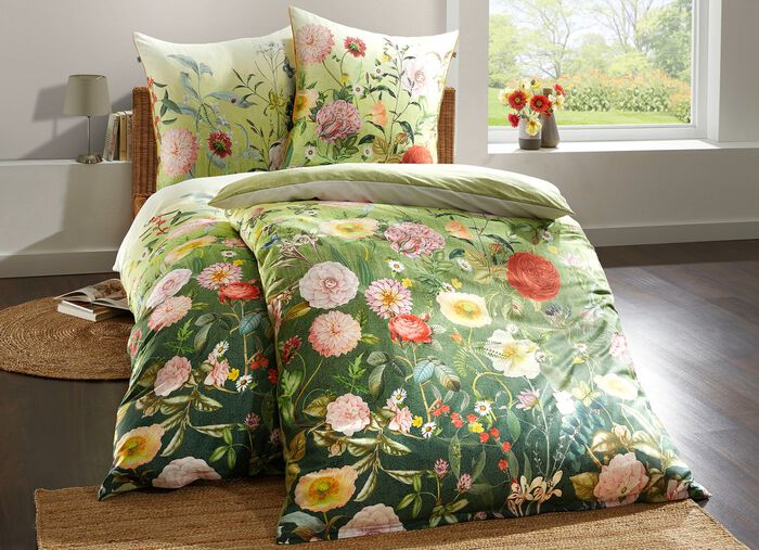 Omkeerbaar bedlinnen in maco satijn GROEN