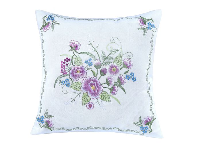 Tafelkleed of kussenhoes met bloemborduurwerk WIT-MULTICOLOR