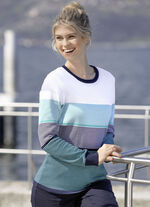 Trui met strepen all over MARINEBLAUW-TURKOOIS-WIT