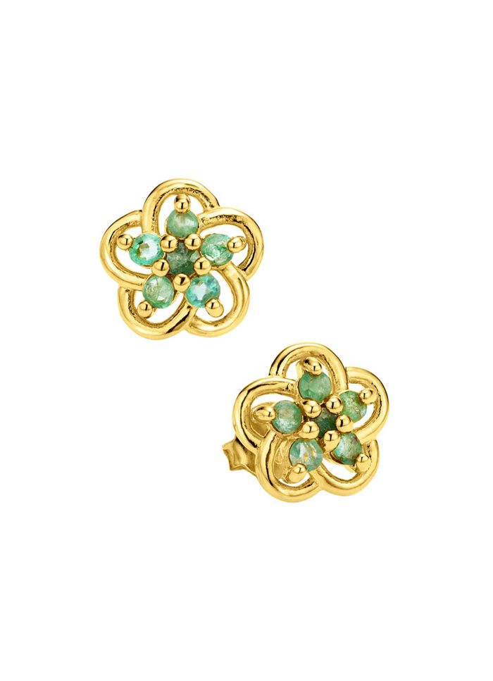 Vergulde oorknopjes met echte smaragd 