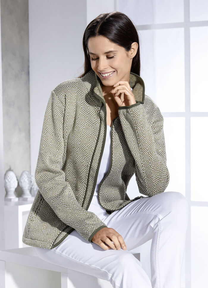 Jasje met jacquardmotief BEIGE-OLIJFGROEN