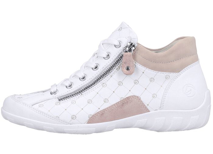 Remonte veterlaarsje van bedrukt en glanzend metallic synthetisch materiaal WIT-POEDERROZE