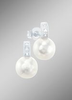 Oorbellen met zoetwaterparel en briljanten 