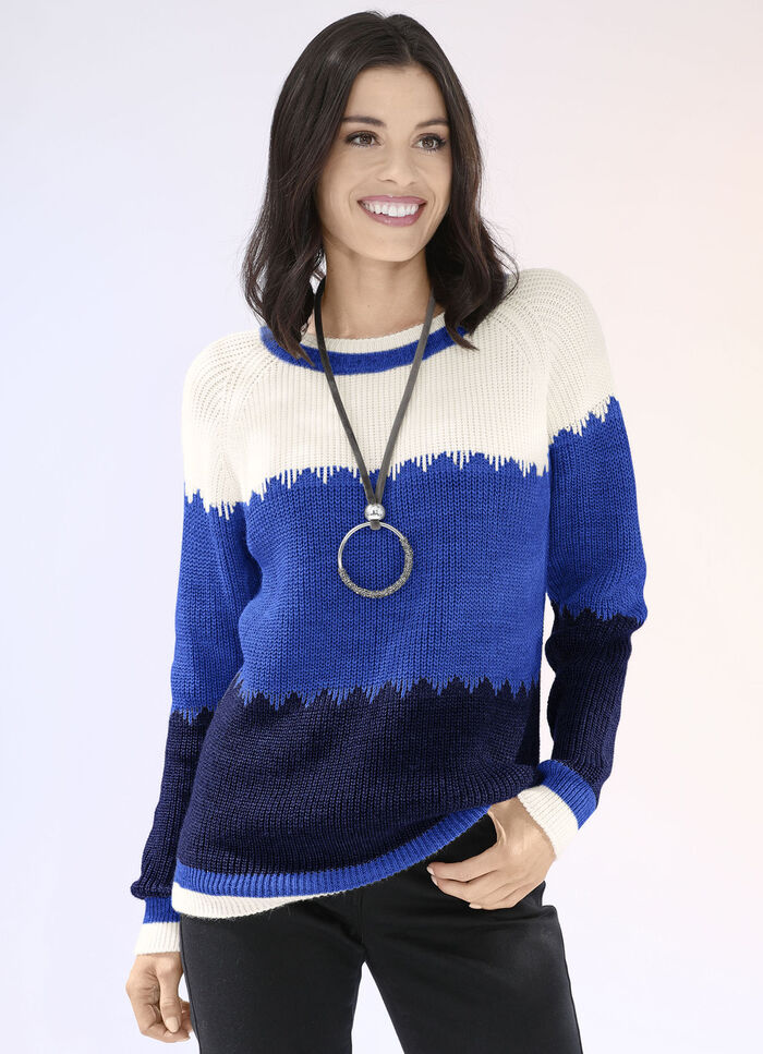 Trui met parelkwastje MARINEBLAUW-KONINGSBLAUW-ECRU
