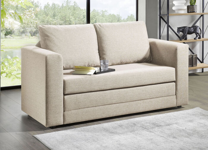 Slaapbank met 2 grote, zachte rugkussens BEIGE