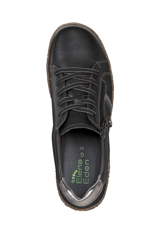 ELENA EDEN veterschoen van fijn nappaleer ZWART-OUDZILVER