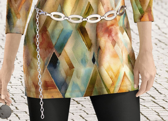 Modieuze dameskettingriem met drukknoop ZILVER