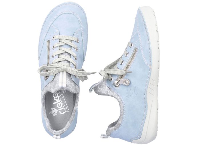 Rieker veterschoen van textiel met bloemenprint en metallic glans LICHTBLAUWGRIJS