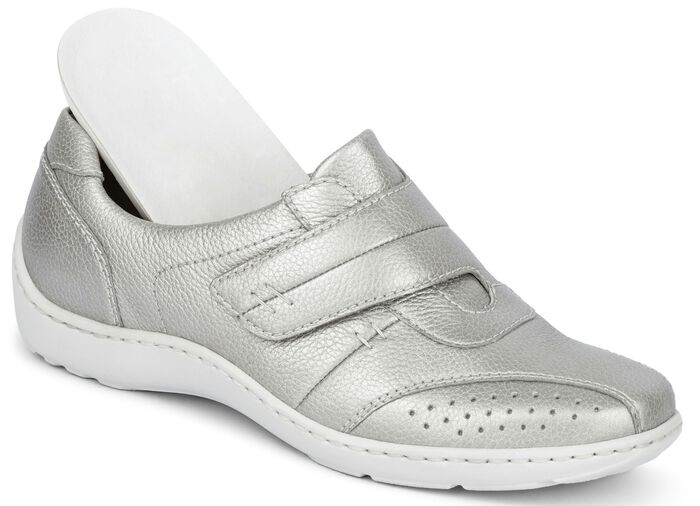 Waldläufer, comfortabele damespantoffels, breedte H, met uitneembaar voetbed MATZILVER