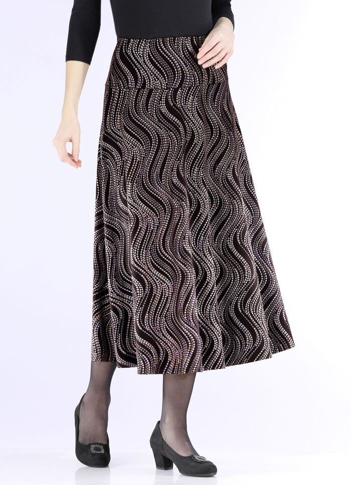 Rok met elegante glinsterende print ZWART-BRUIN-MULTICOLOR
