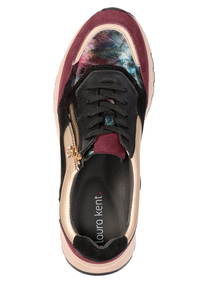 laurakent, stijlvolle damessneakers, breedte G, met uitneembaar voetbed ZWART-BORDEAUXROOD-GOUD