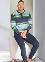 Pyjama met knoopsluiting, opgestikte borstzak en manchetten 