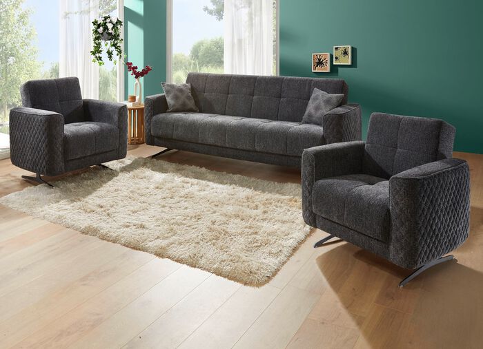 Gestoffeerd meubilair met bedfunctie en sierkussens ANTRACIET