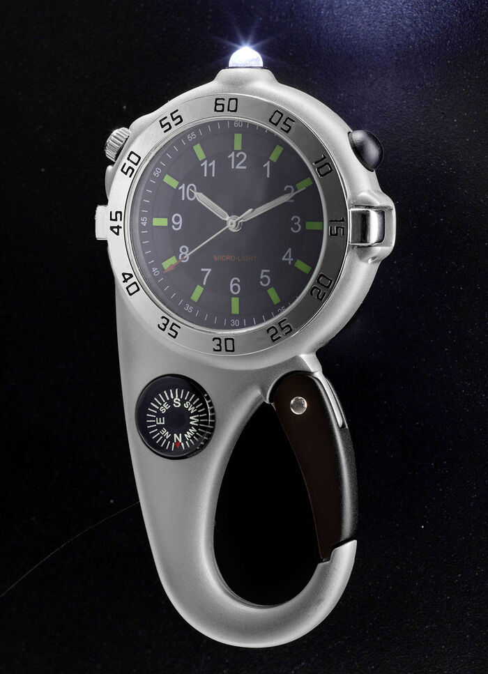 Quartz-karabijnhaakhorloge met zaklampfunctie 