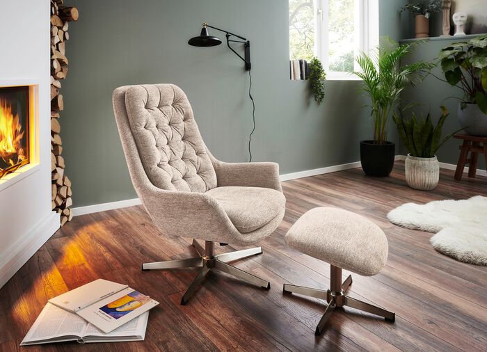 Comfortabele relaxstoel met kruk BEIGE