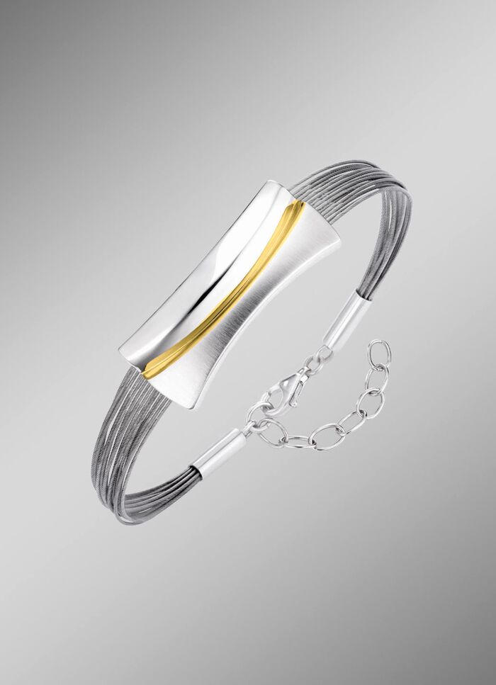 Moderne bicolorset van 925/- fijn zilver en staal 