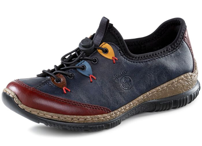Rieker pantoffels met elastisch snelvetersysteem BLAUW-MULTICOLOR
