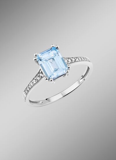 Damesring met diamanten en blauwe topaas 
