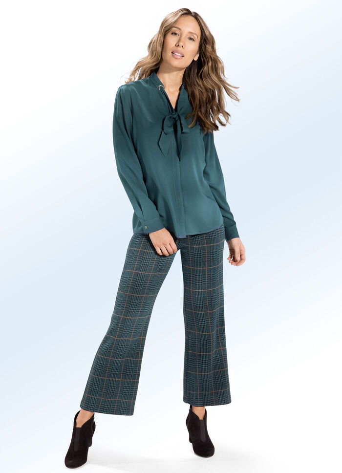 Broek in modieuze verkorte lengte PETROL-ZWART-TERRACOTTA