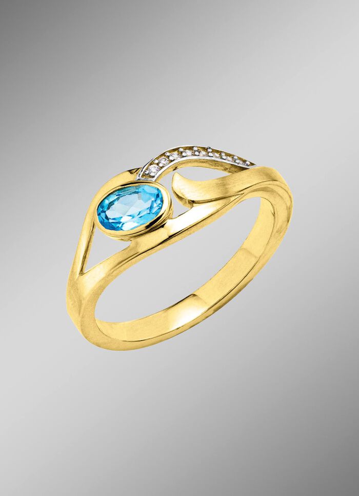 Damesring met blauwe topaas en zirkonia 