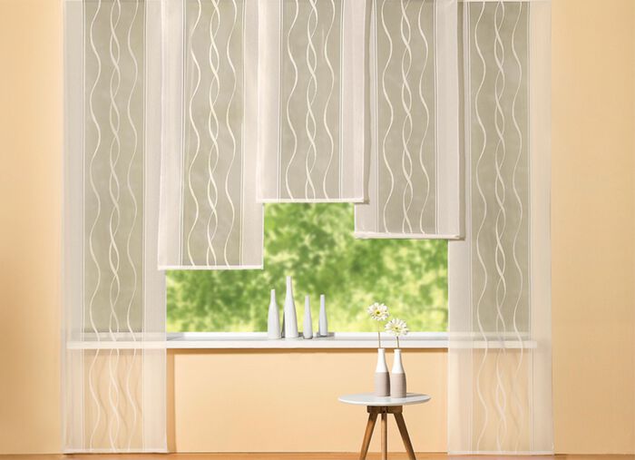 Schuifgordijn met subtiel golfdesign en klittenbandrail CHAMPAGNE