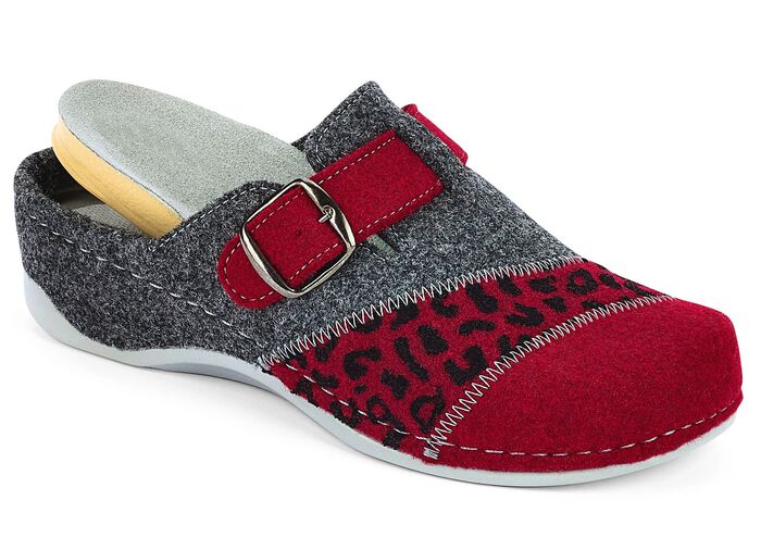 Mubb, klassieke damespantoffels, breedte H, met uitneembaar voetbed GRANAATROOD-ANTRACIET