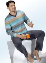 Hajo Klima comfortpyjama met garengeverfd gestreept dessin, V-hals, borstzak 