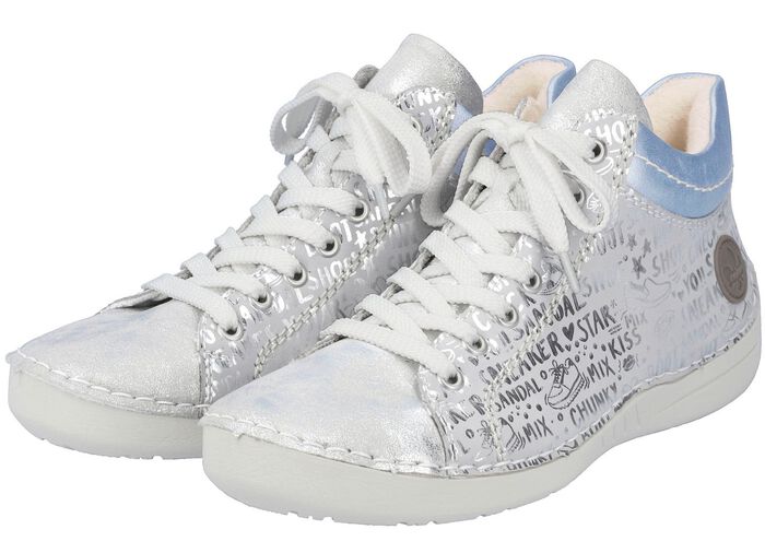 Rieker veterlaarsje van origineel bedrukt synthetisch materiaal 