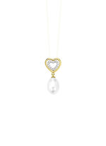 Hartvormige hanger met zoetwaterparel en synthetische zirkonia 