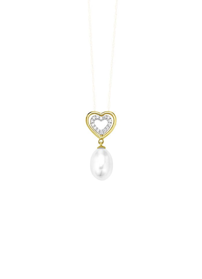 Hartvormige hanger met zoetwaterparel en synthetische zirkonia 