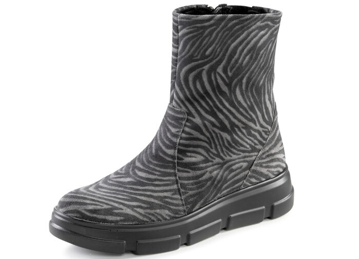 Waldläufer enkellaarzen met zebra-design ZWART-GRIJS