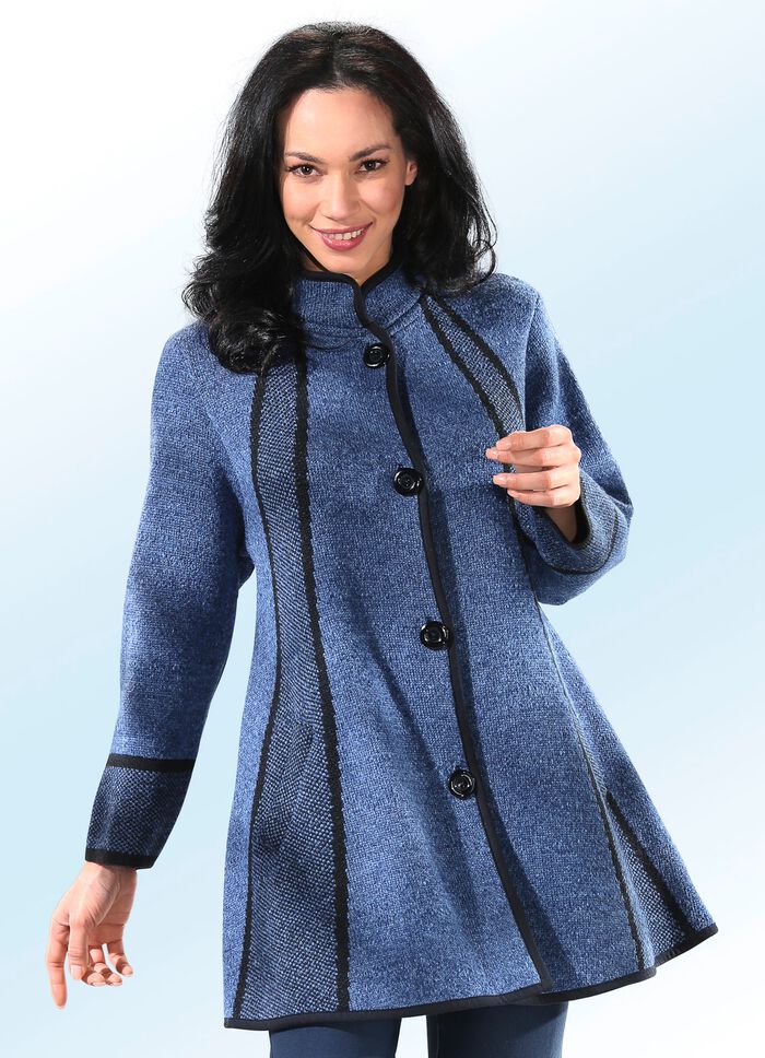 Lange cardigan in klokmodel ROOKBLAUW-ZWART
