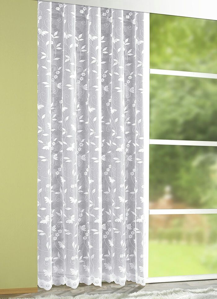 Gordijn met bloemen-guirlande WIT