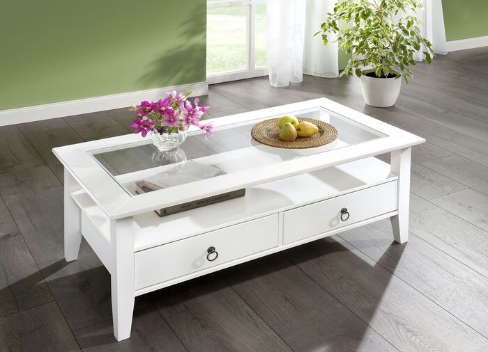 Massief houten salontafel in landhuisstijl WIT