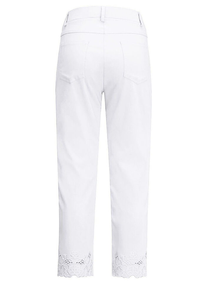 Broek met geborduurd bloemenoogje WIT