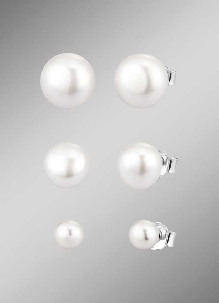 Geweldige set oorknopjes met zoetwaterkweekparels, 3 paar 